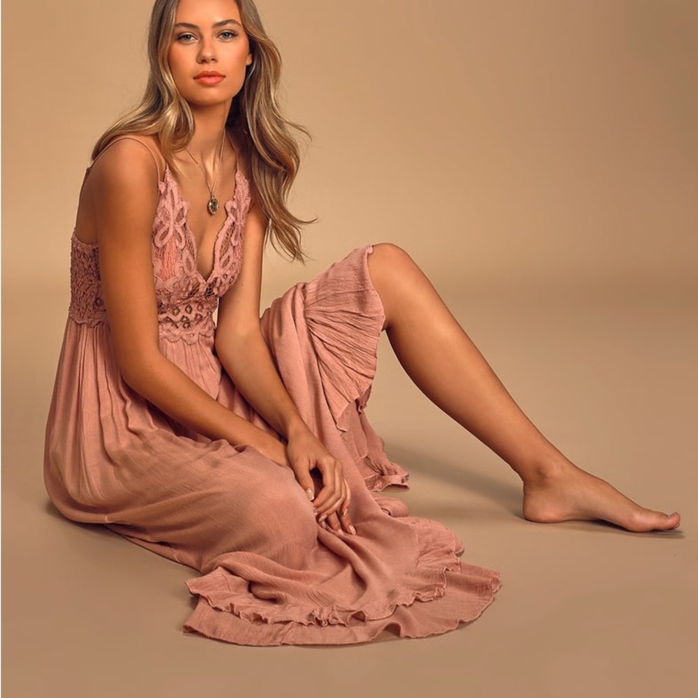 FREE PEOPLE Adella Maxi Slip Rose Pink Lace Dress Medium